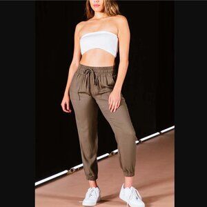 Rewash 100%Rayon Pants Smocked Women's Jogger Pants Olive Green